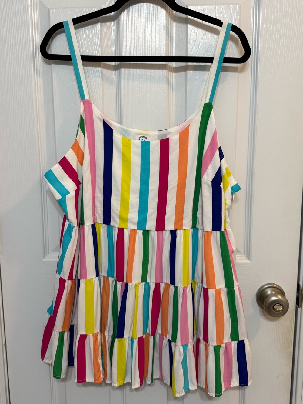 Crown & Ivy Multicolor Stripe Tank Top - Bright Rainbow Stripes